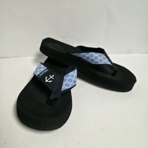 Tidewater Sandals Womens Black Flip Flops  Light Blue Anchor Nautical Beach Sz 7